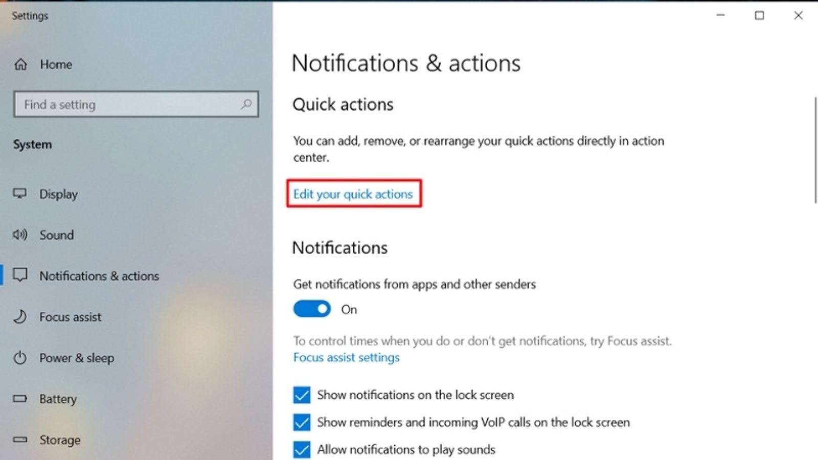 Chọn Edit your quick actions